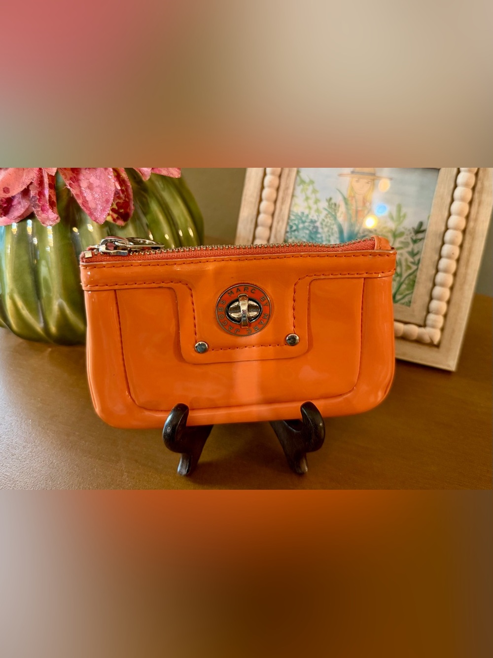 Marc by Marc Jacobs Orange Patent Leather Turn-Lock Coin Pouch